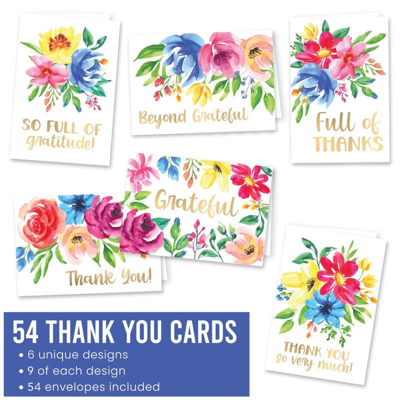 Hadley Designs 54 Floral Thank You Cards With Envelopes - Wedding Thank You Cards with Envelopes Bulk, Appreciation Notes Set for Bridal Shower, Graduation and Teachers - Image 3
